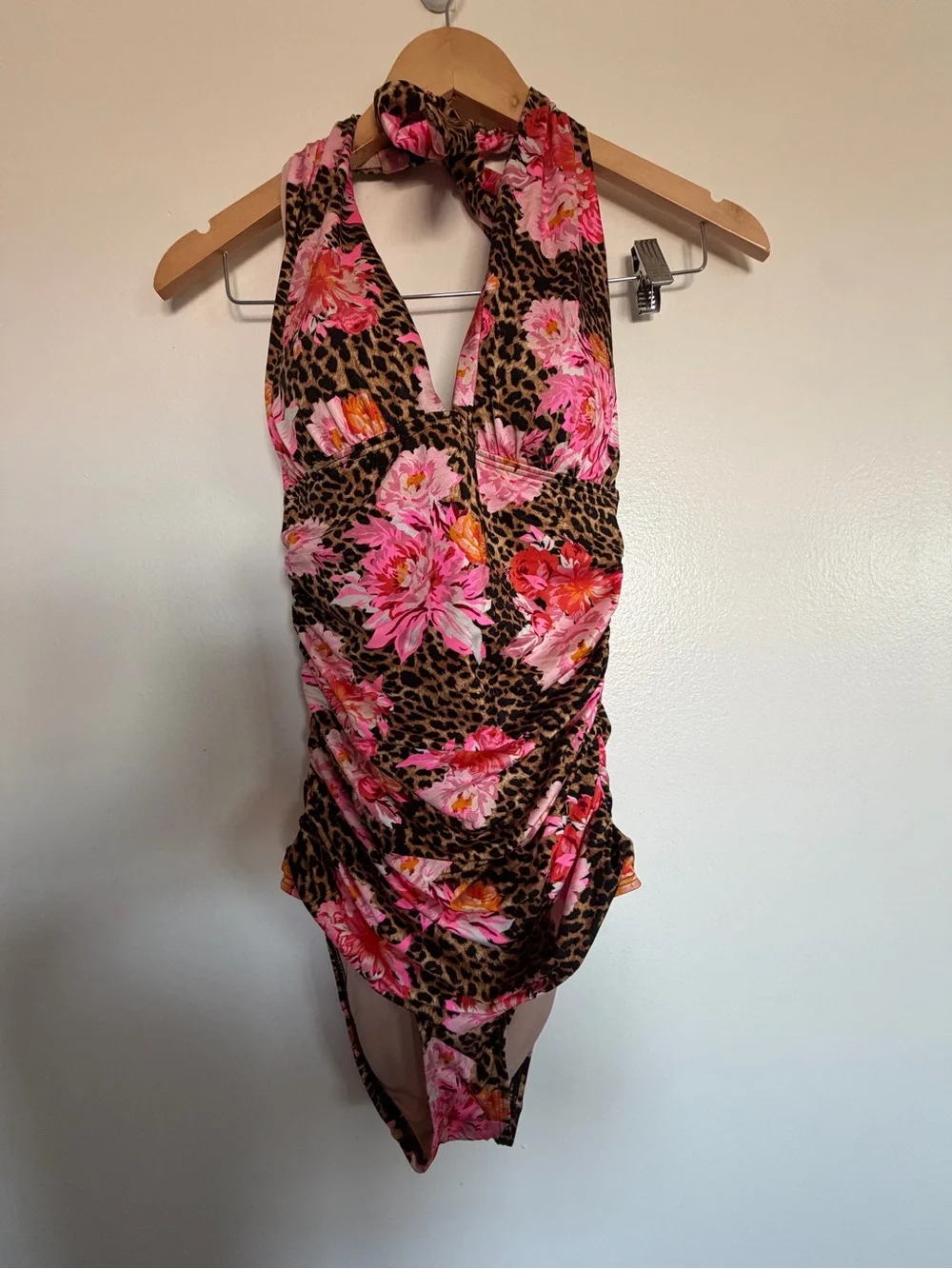 Victoria's Secret Pink Floral Leopard Halter One-Piece